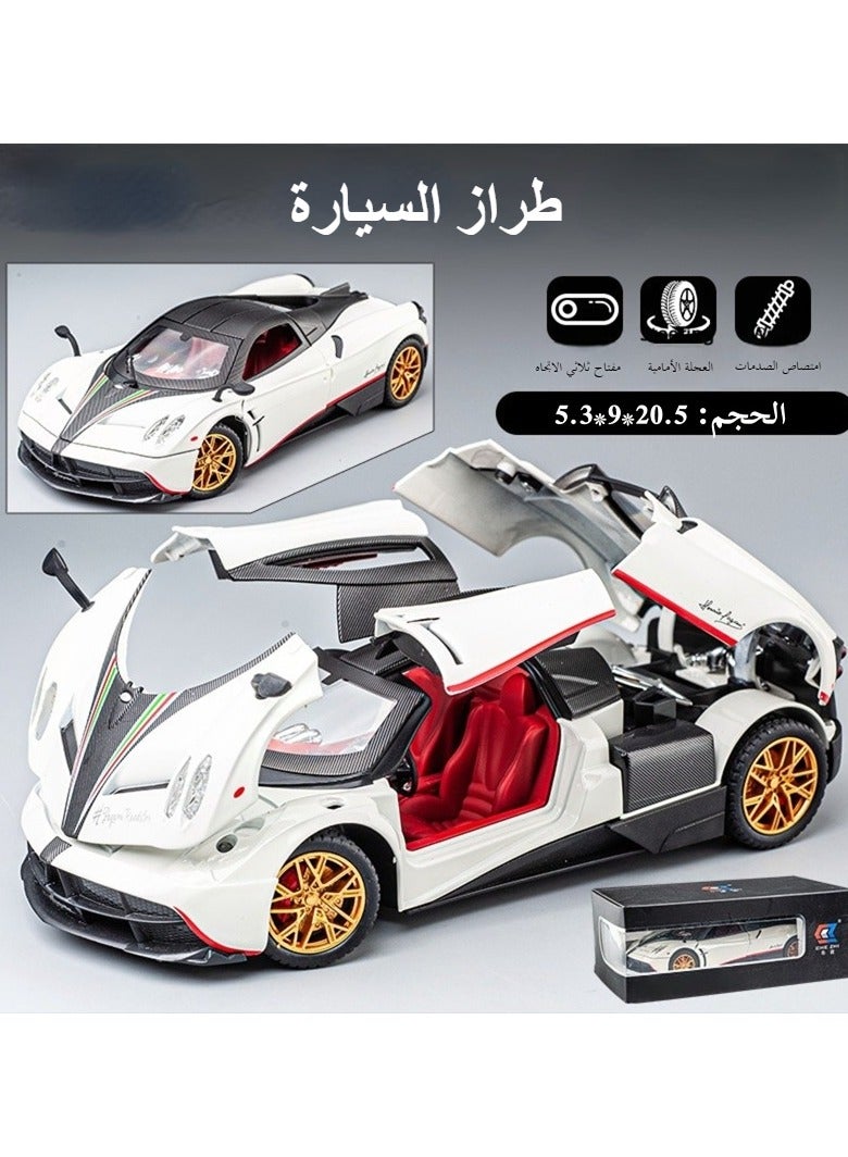PAGANI DESIGN 1: 24 Pagani Super Sports Diecast Car Model Phantom Toy Car Alloy Collectible Phantom Pull Back Model Car Vehicles with Removeable Roof, Sound Light for Kids Birthday Gift White  - Image 3