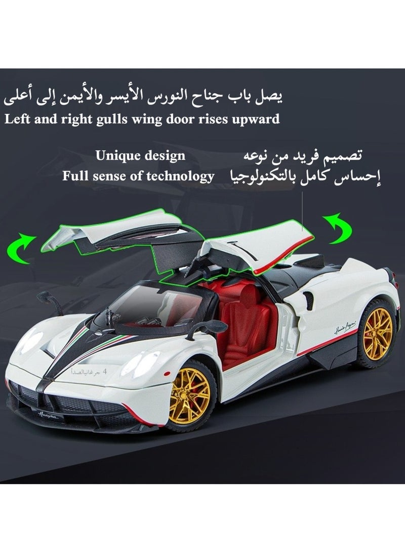 PAGANI DESIGN 1: 24 Pagani Super Sports Diecast Car Model Phantom Toy Car Alloy Collectible Phantom Pull Back Model Car Vehicles with Removeable Roof, Sound Light for Kids Birthday Gift White  - Image 5
