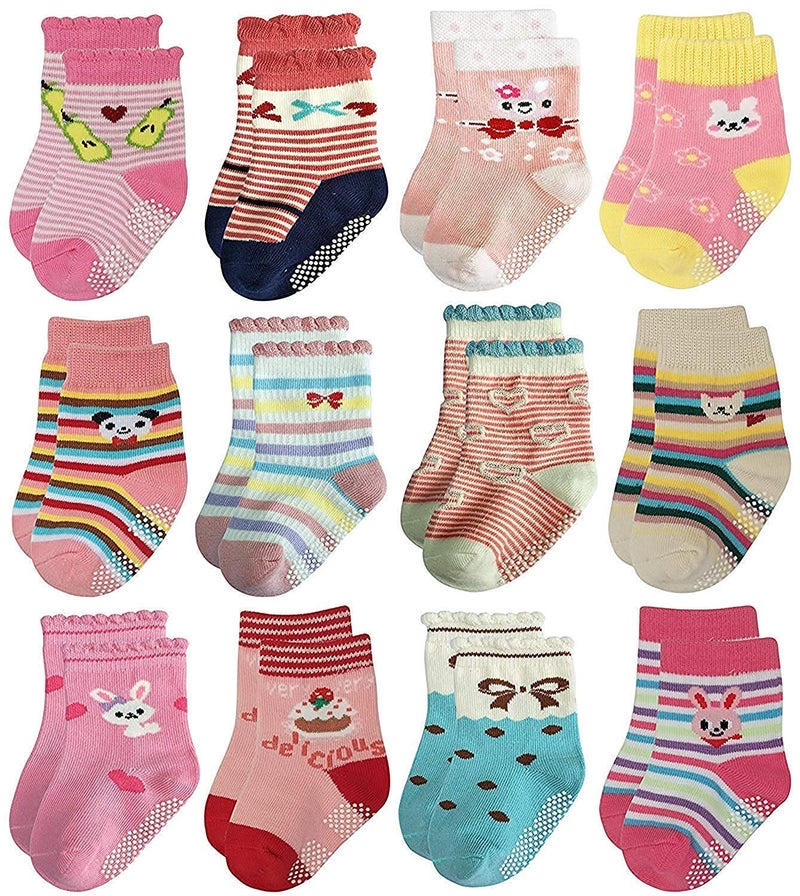 CUTEABLY 4 Pairs - Kids modern Grip Cotton Socks Pack Of 4 Multicolor (Colors & Design May Vary,3-6 Months,Girls) - Image 5