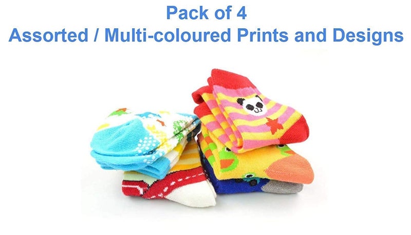 CUTEABLY 4 Pairs - Kids modern Grip Cotton Socks Pack Of 4 Multicolor (Colors & Design May Vary,3-6 Months,Girls) - Image 3