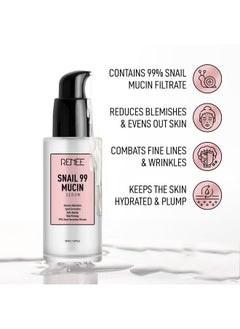 Renee Snail 99 Mucin Serum For Face Contains 99% Snail Secretion Filtrate & Hyaluronic Acid Intense Hydration Blemishes Wrinkles & Spot Correction Anti Ageing Skin Firming All Skin Types  - Image 3