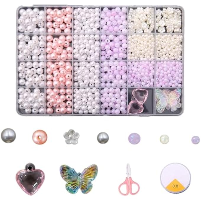 STRBOXONG 24 GRID PEARL BEADS BRACELET MAKING KIT Â€“ 1030 PCS IMITATION PEARL BEADS IN 24 COLORS WITH CHARMS, CLASPS, STRINGS & STORAGE BOX | DIY JEWELRY CRAFT KIT FOR KIDS & GIRLS AGES 6Â€“12 - Image 1
