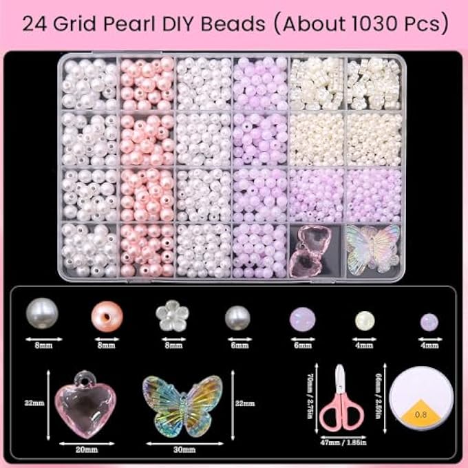 STRBOXONG 24 GRID PEARL BEADS BRACELET MAKING KIT Â€“ 1030 PCS IMITATION PEARL BEADS IN 24 COLORS WITH CHARMS, CLASPS, STRINGS & STORAGE BOX | DIY JEWELRY CRAFT KIT FOR KIDS & GIRLS AGES 6Â€“12 - Image 2