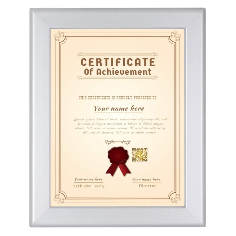 SnapeZo Certificate Frame 8.5x11  Silver  1.25 Inch Aluminum Profile  Front-Loading Snap Frame  Wall Mounting  Professional Series - Image 2
