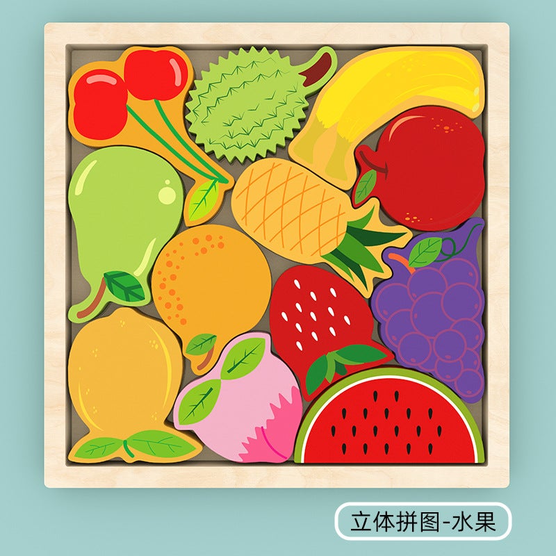 Children'S Animal Fruit Traffic Creative Theme Three-Dimensional Jigsaw Puzzle Building Blocks Kindergarten Enlightenment Early Education Toys Puzzle - Image 1