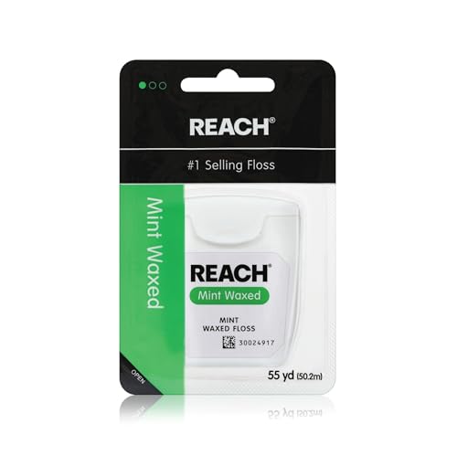 REACH Waxed Dental Floss Mint Plaque Remover for Teeth Shred Resistant Floss Slides Smoothly Easy to Use Waxed Deep Cleaning Teeth Oral Care PFAS Free for Adults Kids 1 Pack 55 yd - Image 1