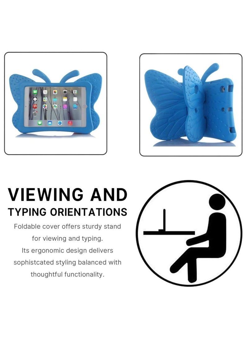 iPad case for Kids, 3D Cartoon Butterfly Non-Toxic EVA Light Weight Kid Proof Shockproof case with Kickstand for ipad 5/ ipad 6 /ipad pro 9.7/ New iPad 2017 case (Blue) (BLUE) - Image 4
