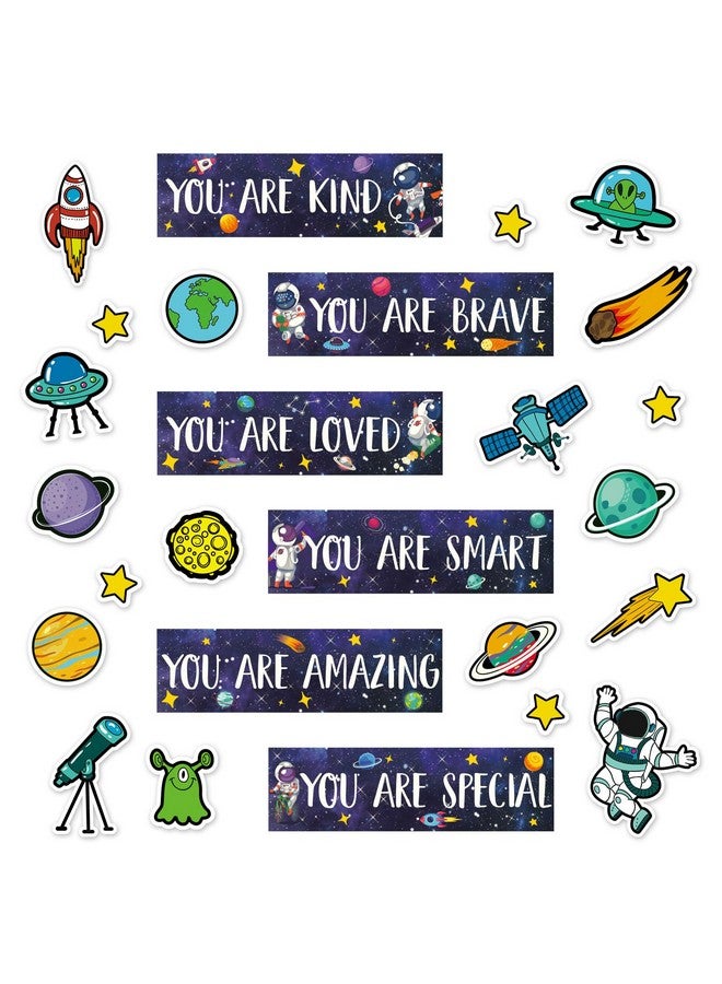 Whaline 30Pcs Space Posters Inspirational Quotes Planet Astronaut Rocket Meteor Cutouts Set Space Theme Bulletin Board Classroom Decorations For School Office Home Chalkboards Wall Decor - Image 1