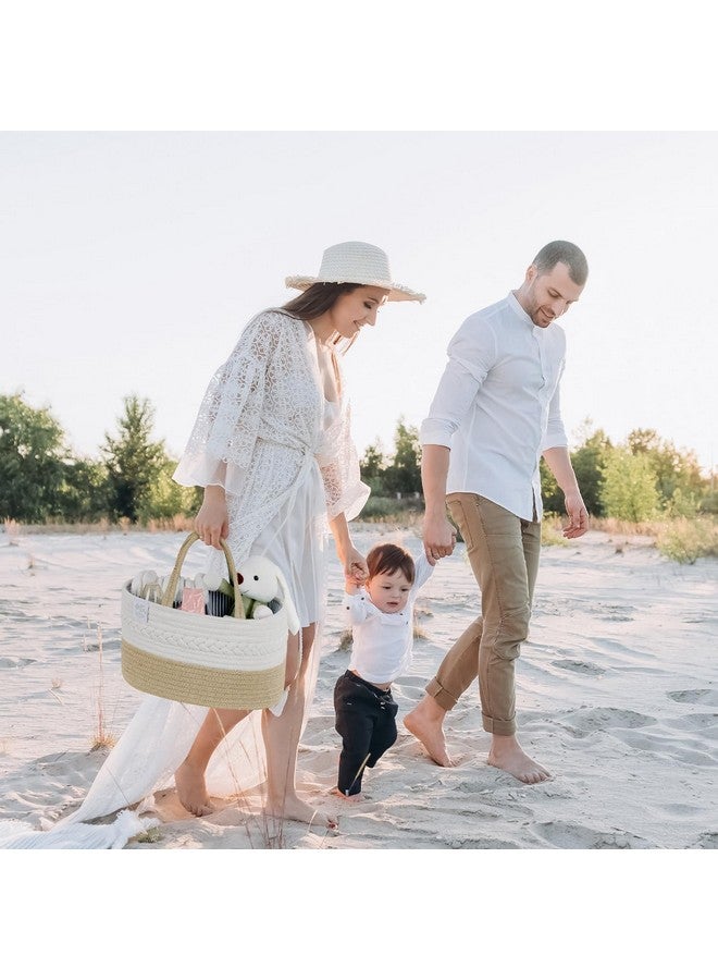 KiddyCare منظم حفاضات كيدي كير للأطفال، سلة هدايا للأطفال من القطن مع غطاء ومقبض، منظم سلة الأطفال، سلة أطفال محمولة للحفاضات والمناديل، سلة للأمهات، حقل القمح - كبير - Image 3