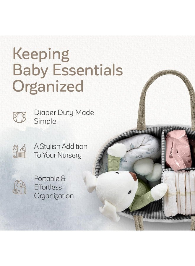 KiddyCare منظم حفاضات كيدي كير للأطفال، سلة هدايا للأطفال من القطن مع غطاء ومقبض، منظم سلة الأطفال، سلة أطفال محمولة للحفاضات والمناديل، سلة للأمهات، حقل القمح - كبير - Image 2