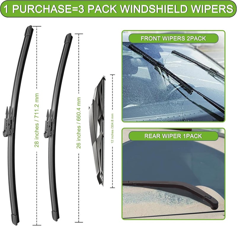 PARRATI High Performance Premium All-Season Windshield Wipers Set for Ford C-Max 2013-2018 (28"+26"+12") - Image 3