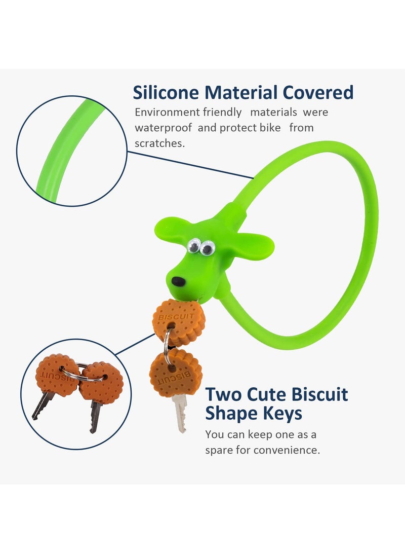SYOSI SYOSI Cable Lock for Bike, Cable Lock with Silicone Covered Kids Cable Lock Cartoon Lock for Bike/Electric Bike/Door/Helmet (Green) - Image 3
