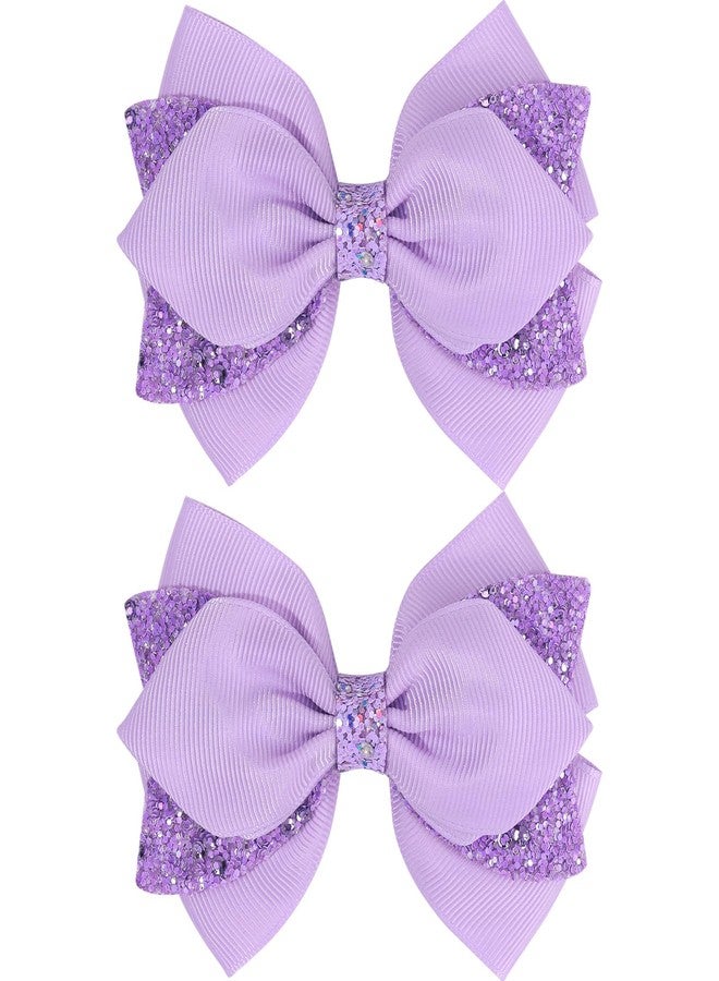 NCMAMA 4 Inch Sparkly Glitter Purple Hair Bow Clips for Girls Boutique Sequin Alligator Barrettes Pins for Teens Toddler Children Kids Grosgrain Hair Accessories for Christmas Halloween Fall Birthday - Image 1