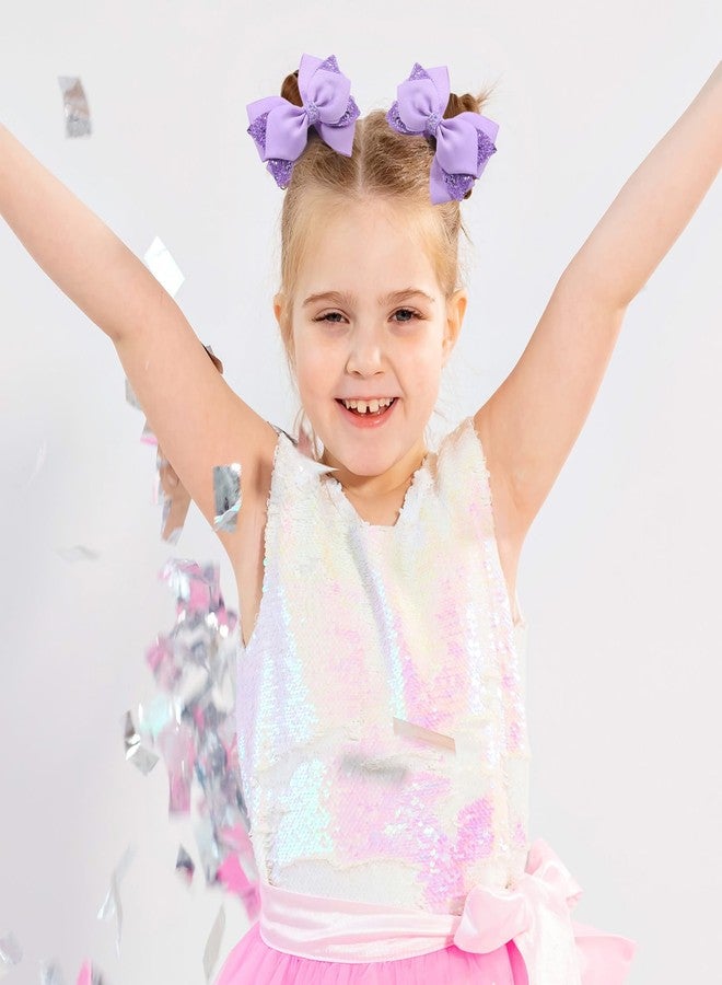 NCMAMA 4 Inch Sparkly Glitter Purple Hair Bow Clips for Girls Boutique Sequin Alligator Barrettes Pins for Teens Toddler Children Kids Grosgrain Hair Accessories for Christmas Halloween Fall Birthday - Image 5