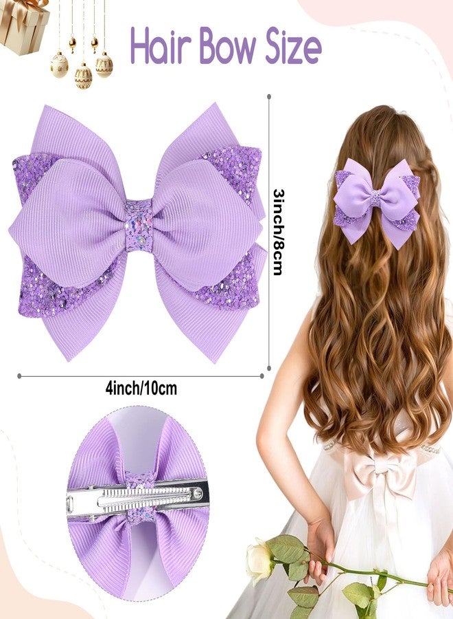 NCMAMA 4 Inch Sparkly Glitter Purple Hair Bow Clips for Girls Boutique Sequin Alligator Barrettes Pins for Teens Toddler Children Kids Grosgrain Hair Accessories for Christmas Halloween Fall Birthday - Image 3