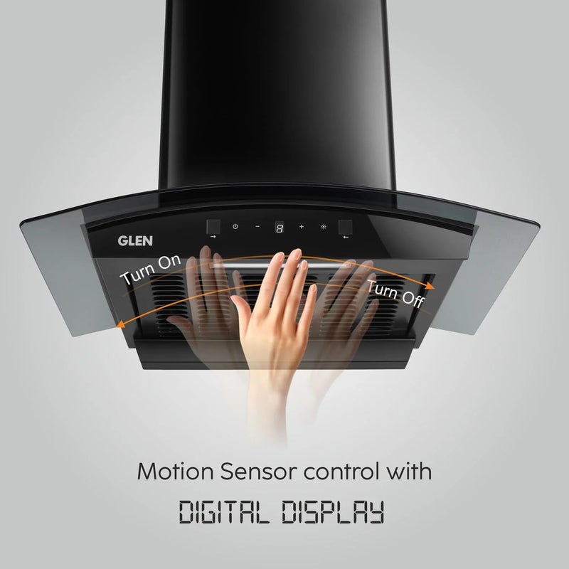 GLEN Glen Auto Clean Curved Glass Filter less Kitchen Chimney 76 cm Motion Sensor control with Digital Display 1200 m3h 6058 DI BL AC  - Image 2