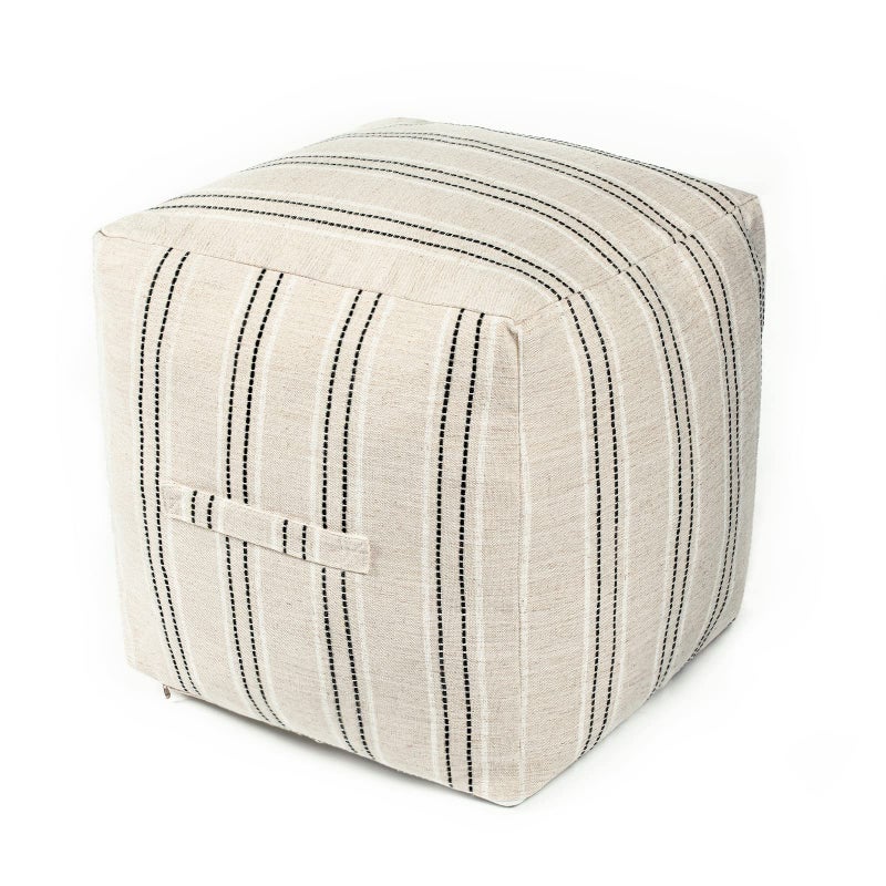 AELS غطاء بوف غير محشو من AELS للمنزل الريفي لغرفة المعيشة، تخزين بون باغ مكعبات بيج مع خيوط سوداء مصبوغة، قماش كتان مربع، بوف، مسند قدم، مقعد 18x18x18، غطاء فقط