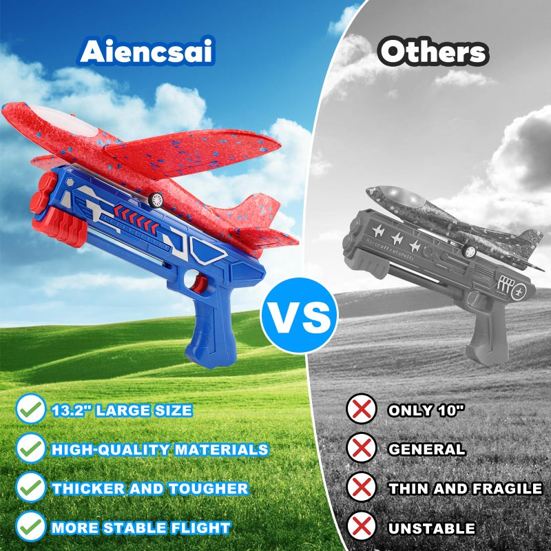 Aiencsai 3 Pack Airplane Launcher Toy, 12.6" Foam Glider Led Plane, 2 Flight Mode Catapult Plane for Kids Outdoor Sport Flying Toys Gifts for 3 4 5 6 7 8 9 10 12 Year Old Boys Girls - Image 5