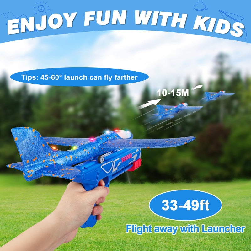 Aiencsai 3 Pack Airplane Launcher Toy, 12.6" Foam Glider Led Plane, 2 Flight Mode Catapult Plane for Kids Outdoor Sport Flying Toys Gifts for 3 4 5 6 7 8 9 10 12 Year Old Boys Girls - Image 3