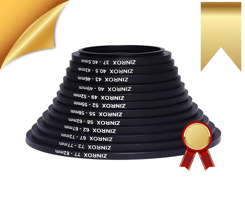 ZINROX® 37mm to 82mm Stepping Up Ring Filter Adapter Set, 12 Pieces – Step Up Rings Lens Filter Made in India - Image 3