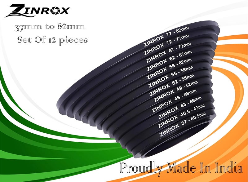 ZINROX® 37mm to 82mm Stepping Up Ring Filter Adapter Set, 12 Pieces – Step Up Rings Lens Filter Made in India - Image 5