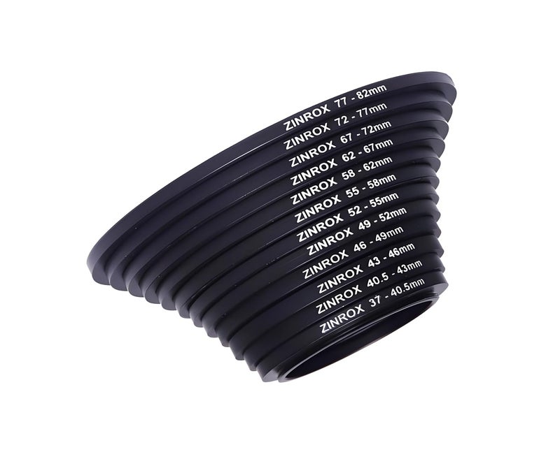 ZINROX® 37mm to 82mm Stepping Up Ring Filter Adapter Set, 12 Pieces – Step Up Rings Lens Filter Made in India - Image 1