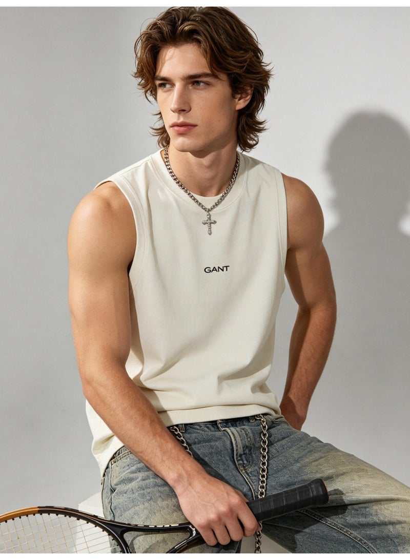 GANT Men's Loose Fit Sleeveless Tank Top Crew Neck Minimal Sport Casual Daily Basic Vest Cream White - Image 1