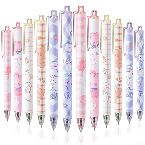 Qualirey 12 Pcs Kawaii Gel Ink Pen 0.5 mm Black Ink Kawaii Pens Retractable Fine Ballpoint Pen Stylish School Supplies for Boys Office Girls Stationery Supplies Gift(Blossomy) - Image 1