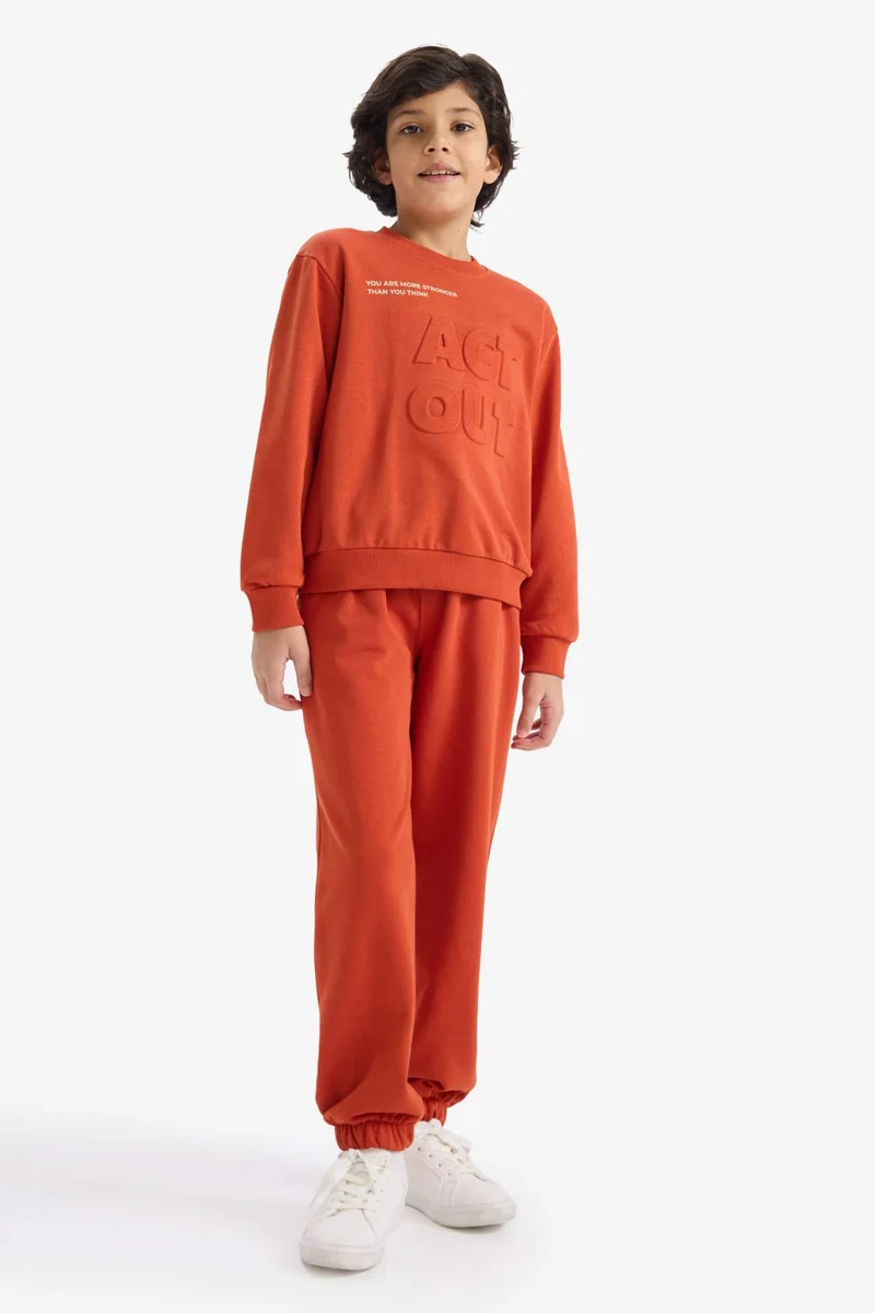 ديفاكتو Boy Slogan Print Long Sleeve 2 Piece Set