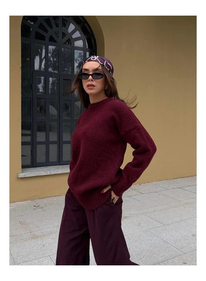 mina aise Women's Burgundy Boat Neck Tunic Long Sweater 7035.