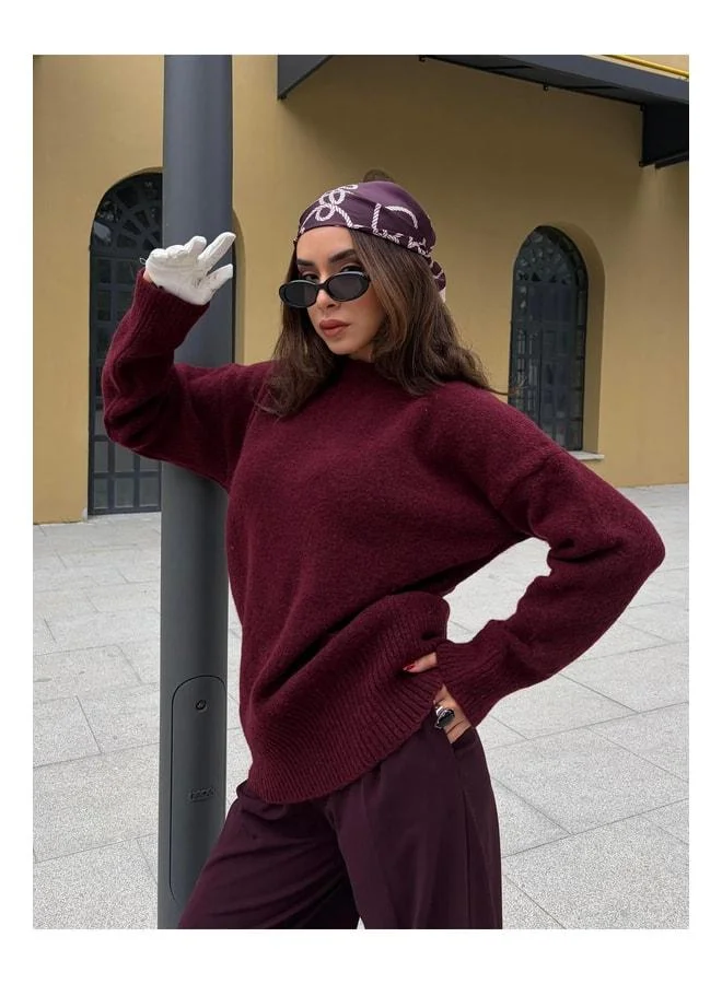 mina aise Women's Burgundy Boat Neck Tunic Long Sweater 7035.