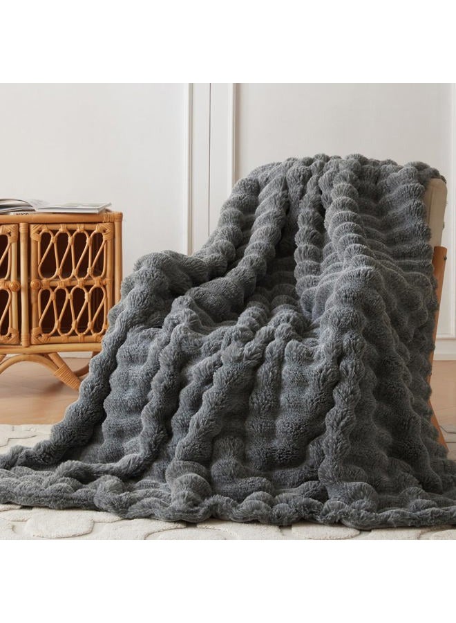 cOOva Faux Rabbit Fur & Flannel Throw Blanket 60x80 Inch - Luxury Fuzzy & Cozy Soft Twin Size Blanket for All Seasons, Breathable and Comfortable for Bed, Couch, and Camping,Cationic Light Grey - Image 1