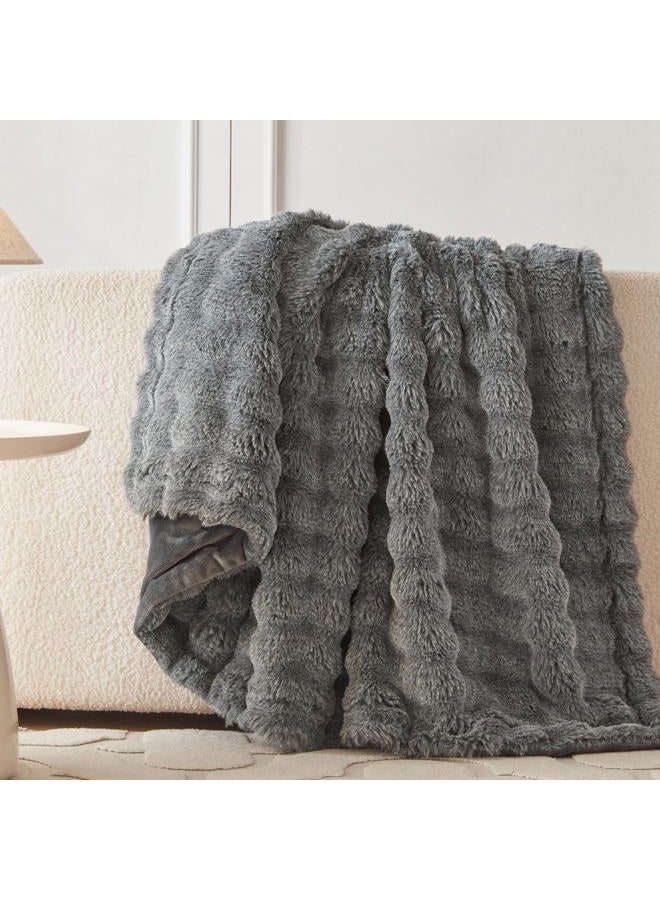 cOOva Faux Rabbit Fur & Flannel Throw Blanket 60x80 Inch - Luxury Fuzzy & Cozy Soft Twin Size Blanket for All Seasons, Breathable and Comfortable for Bed, Couch, and Camping,Cationic Light Grey - Image 4