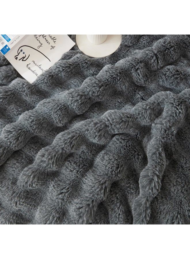 cOOva Faux Rabbit Fur & Flannel Throw Blanket 60x80 Inch - Luxury Fuzzy & Cozy Soft Twin Size Blanket for All Seasons, Breathable and Comfortable for Bed, Couch, and Camping,Cationic Light Grey - Image 5
