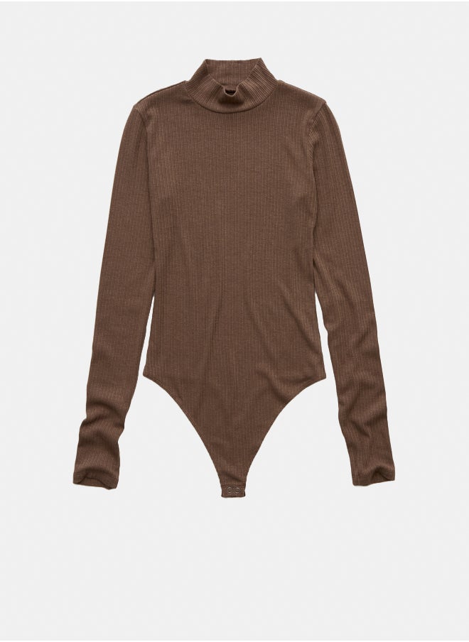 American Eagle AE Long-Sleeve Mock Neck Pointelle Bodysuit  - Image 1