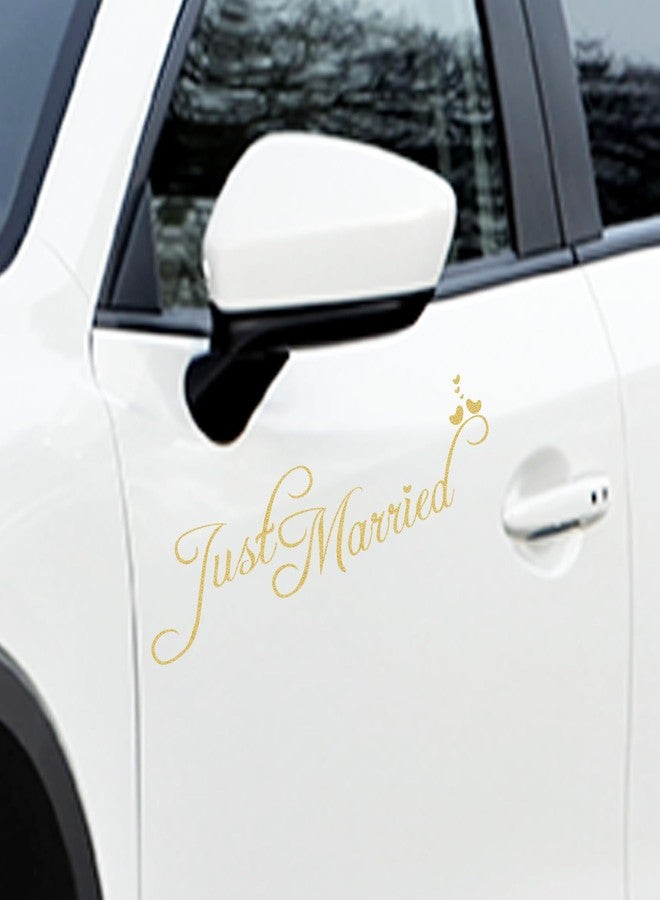 ADECNS Just Married Car Decorations Golden Just Married Wedding Decorations Car Wedding Day Car Window Decals Wedding Decorations for Anniversary - Image 2