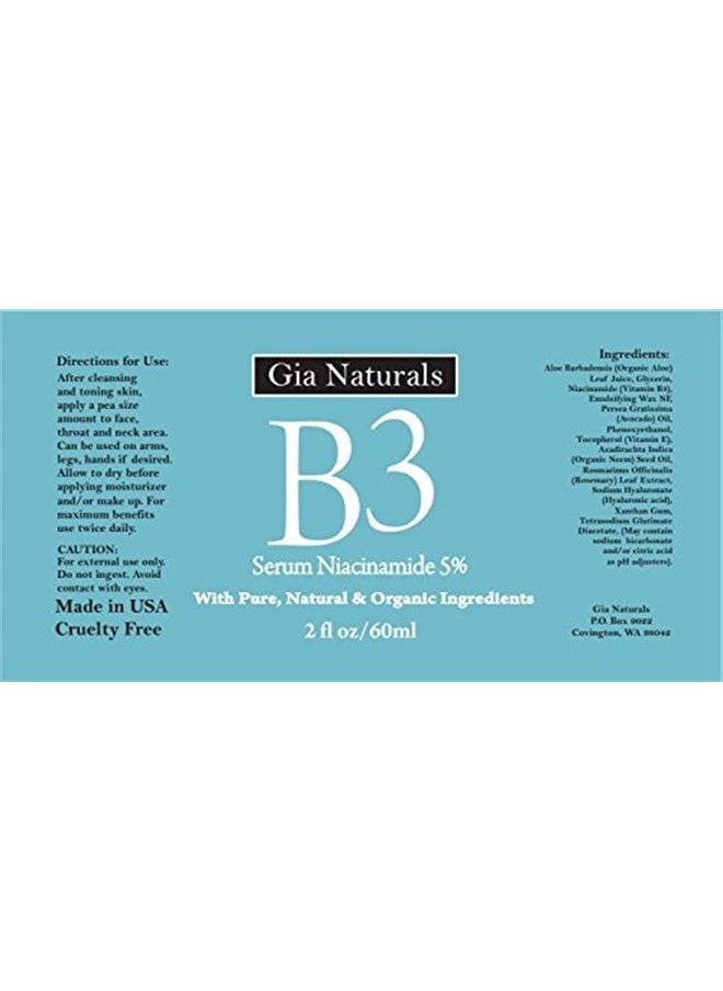 Gia Naturals - Pure, Organic, Natural Vitamin B3 Serum Cream Niacinamide 5% by Gia Naturals. 1 or 2 oz. Anti-aging, Repairs Skin, Reduces Wrinkles, Evens Tone, Fights Acne, Smaller Pores, Boosts Collagen, Made in US - Image 1