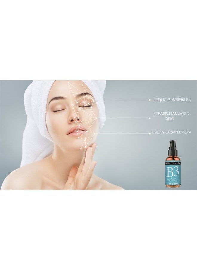 Gia Naturals - Pure, Organic, Natural Vitamin B3 Serum Cream Niacinamide 5% by Gia Naturals. 1 or 2 oz. Anti-aging, Repairs Skin, Reduces Wrinkles, Evens Tone, Fights Acne, Smaller Pores, Boosts Collagen, Made in US - Image 1