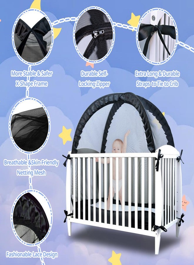 tupi Baby Crib Tent Safety Net to Keep Baby in, Pop Up Crib Tent Canopy Keep Baby from Climbing Out, Mosquito Net for Baby Crib, Ultra Stable Frame, Durable Strong Self-Locking Zipper, Black - Image 4
