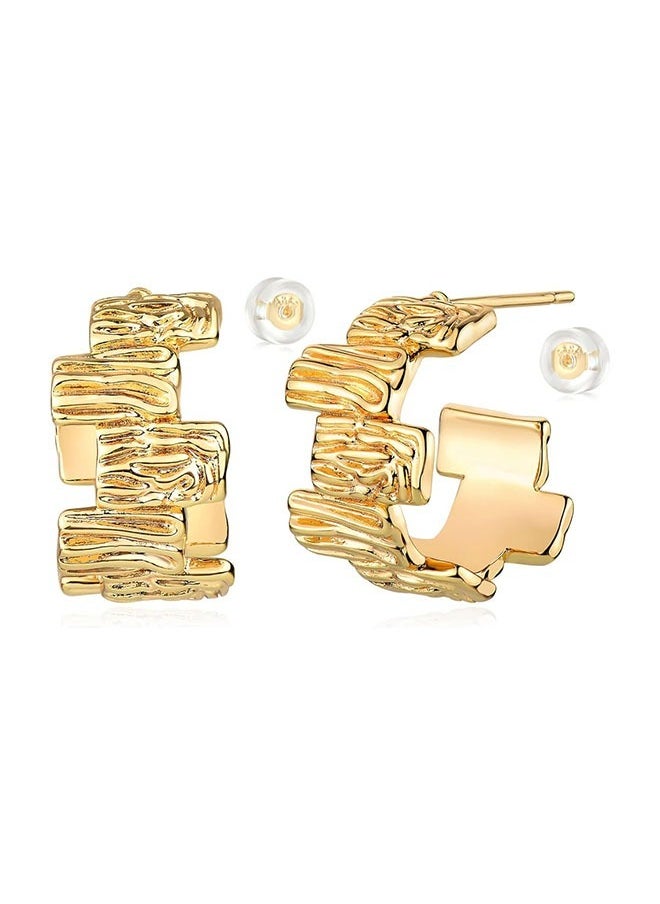 Mevecco - Women Hoop Earrings Gold Open C Shape 14K Gold Filled Small Simple Handmade Hypoallergenic Everyday Illusion Jewelry - Image 1