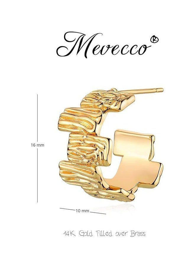 Mevecco - Women Hoop Earrings Gold Open C Shape 14K Gold Filled Small Simple Handmade Hypoallergenic Everyday Illusion Jewelry - Image 1