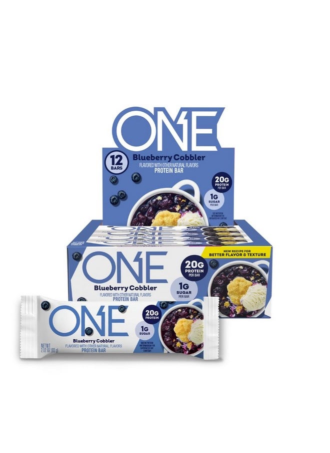 وان ONE Protein Bars، وصفة جديدة لفطيرة التوت الأزرق، ألواح بروتين خالية من الجلوتين تحتوي على 20 جرامًا من البروتين و1 جرام من السكر، أساسية في المؤن، 2.12 أونصة (12 قطعة)  - Image 1