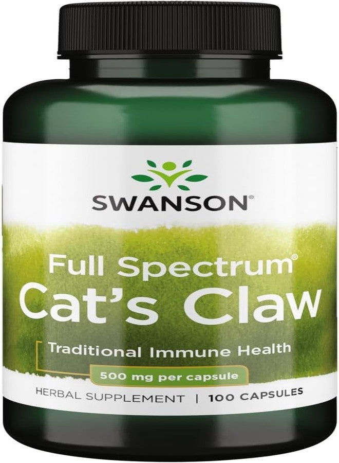 Swanson Full-Spectrum Cat's Claw - Herbal Supplement Promoting Digestive Health & Immune System Support - Natural Formula Supporting Joint Health - (100 Capsules, 500mg Each) - Image 1
