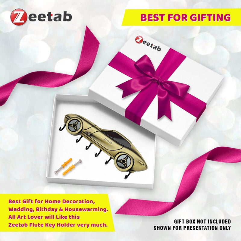 Zeetab Car Key Holder | Car Key Stand & Brass Metal Wall Mount Hanger with 6 Hooks | Home Decor Gift (20x7cm) (Antique Blk) - Image 4
