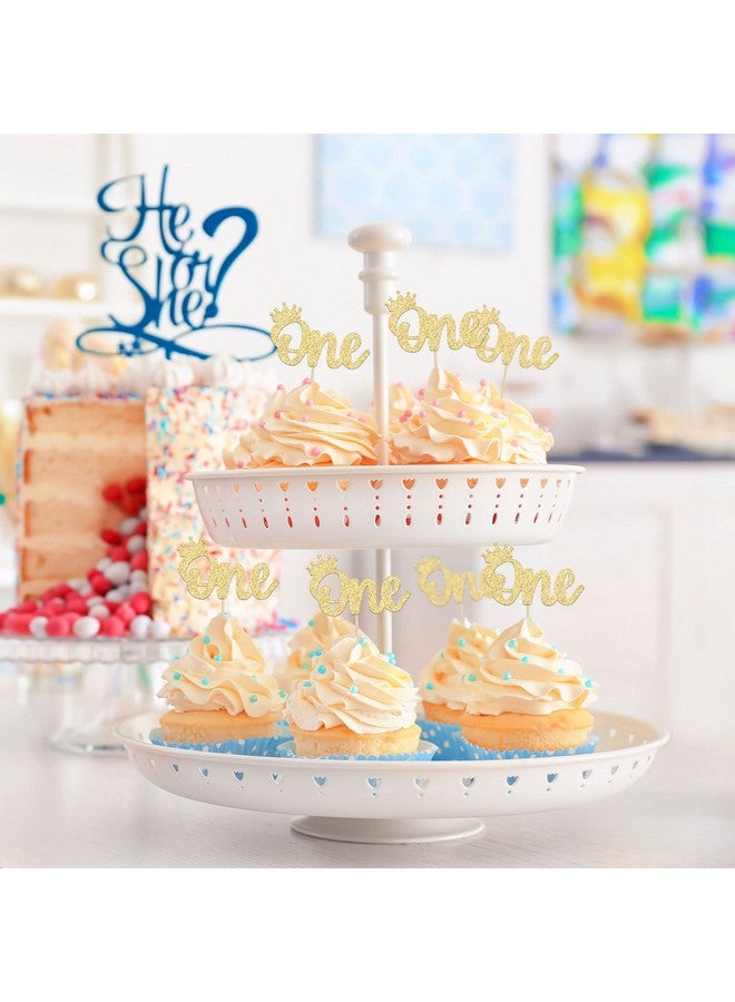Ephlyn 24Pcs Crown Cupcake Toppers Gold Glitter Crown One Cupcake Toppers Prince 1st Birthday Crown Cupcake Decors for Prince Crown Theme Baby Shower Party Decoration Supplies - Image 5