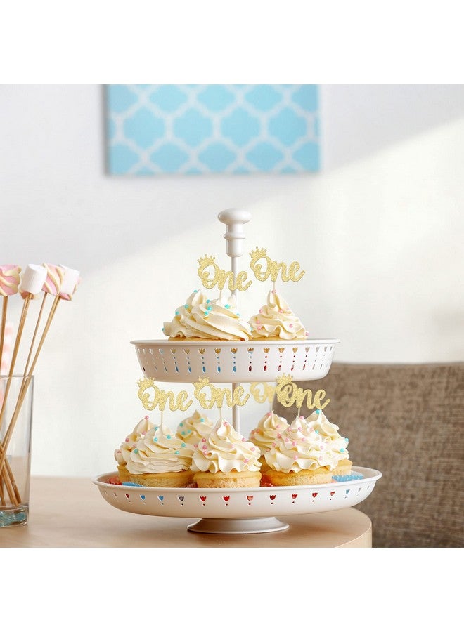 Ephlyn 24Pcs Crown Cupcake Toppers Gold Glitter Crown One Cupcake Toppers Prince 1st Birthday Crown Cupcake Decors for Prince Crown Theme Baby Shower Party Decoration Supplies - Image 4
