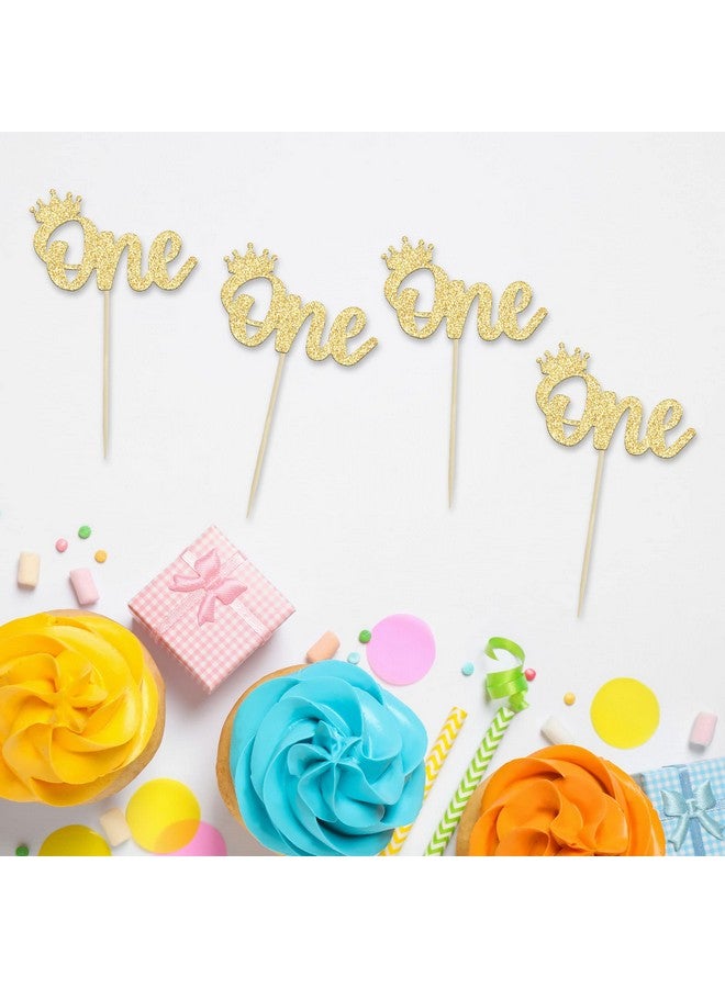 Ephlyn 24Pcs Crown Cupcake Toppers Gold Glitter Crown One Cupcake Toppers Prince 1st Birthday Crown Cupcake Decors for Prince Crown Theme Baby Shower Party Decoration Supplies - Image 3