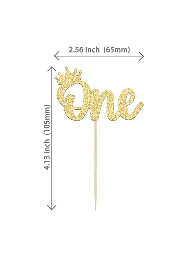Ephlyn 24Pcs Crown Cupcake Toppers Gold Glitter Crown One Cupcake Toppers Prince 1st Birthday Crown Cupcake Decors for Prince Crown Theme Baby Shower Party Decoration Supplies - Image 2