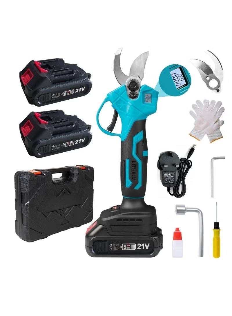 ألونغد مقص كهربائي لاسلكي 21 فولت مقص تقليم احترافي مع قطعتين بطاريات 2.0 أمبير وشاحن مقص بستنة بقدرة قطع 30 مم مع مجموعة شفرات - Image 1