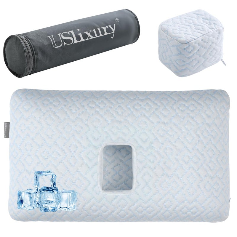 USlixury Piercing Pillow  Large Ear Piercing Pillow with Foam Plug 4H Ear Pilow with 5132 and Off Center Earr Hole Soft CertiPURUS Memory Foam Pirecing Pilow for Side Sleepers Cooling Sleep